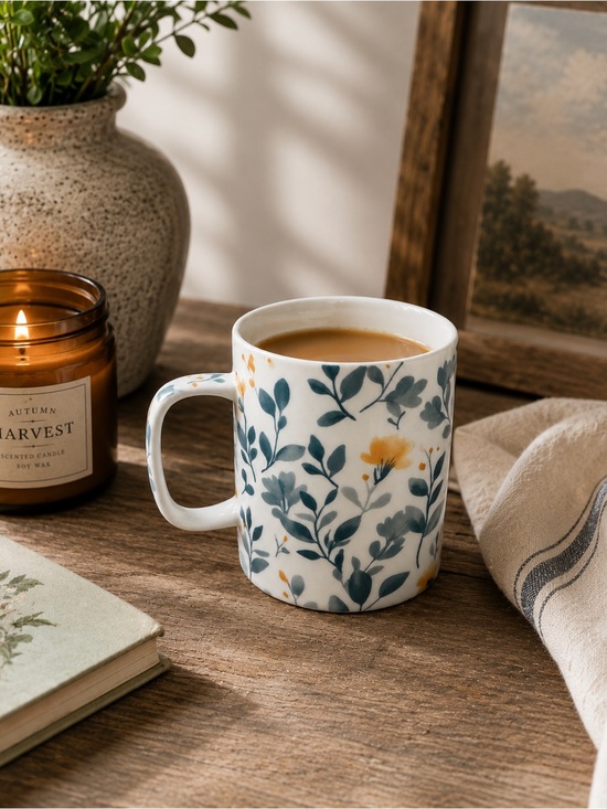 Heirloom Other - Heirloom Floral Ceramic Coffee Mug with Botanical Print